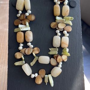 Gorgeous brown, green and white double strand necklace